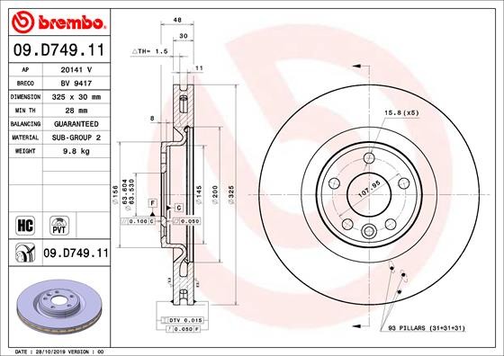 Диск тормозной 09.D749.11 09D74911 BREMBO
