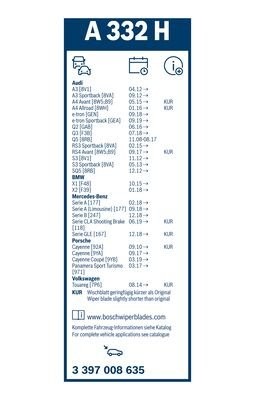 Щетка стеклоочистителя AUDI A3,Q5 (12-) 330мм задняя Rear BOSCH 3 397 008 635 BOSCH