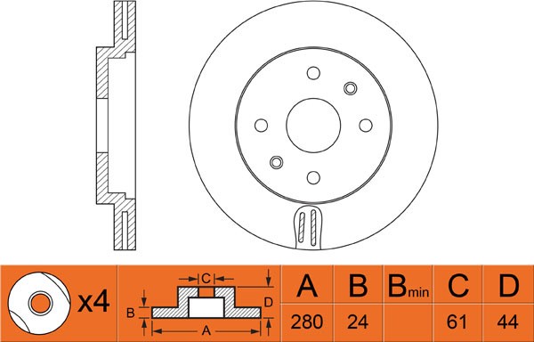 Диск тормозной RENAULT Megane (96-) передний (1шт.) NIBK RN1126 NIBK