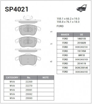 Колодки передние FORD MONDEO V 2015- SP4021 SP4021 SANGSIN