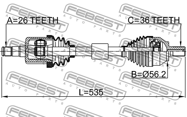 ПРИВОД ПЕРЕДНИЙ ЛЕВЫЙ 26X535X36 подходит для VOLVO V50 2004-2011 2714-S40LH 2714-S40LH FEBEST