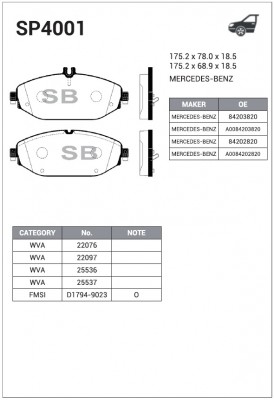 Колодки передние MERCEDES C W205, E W213 SP4001 SP4001 SANGSIN