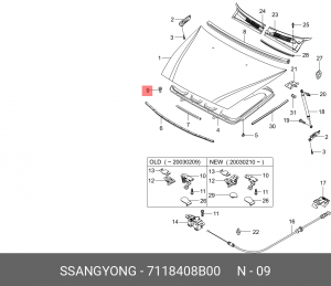 Отбойник SSANGYONG Rexton (06-) капота OE 7118408B00 SSANG YONG