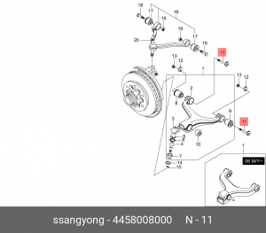 Болт рычага переднего нижнего передний 44580-08000 4458008000 SSANG YONG