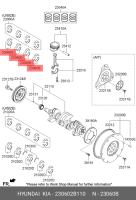 КОМПЛЕКТ ПОДШИПНИКОВ СКОЛЬЖЕНИЯ ШАТУНА ( 4 ШТ.) 23060-2B110 230602B110 HYUNDAI KIA