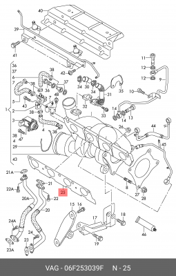 Прокладка коллектора VW Golf,Passat AUDI A4 SKODA Fabia,Octavia (08-) (1.8/2.0 T 06F 253 039 F VAG
