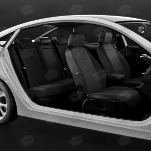 Авточехлы универсальные экокожа-жаккард черно-белые комплект AVTOLIDER UJK31-0103 AVTO LIDER 1