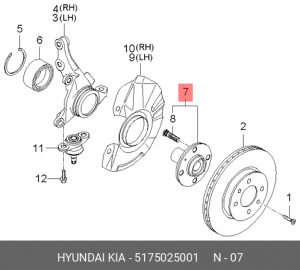 Ступица HYUNDAI Accent (99-),Getz передняя OE 5175025001 HYUNDAI KIA