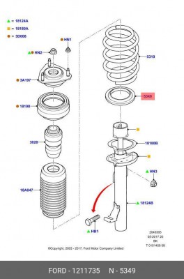 Прокладка FORD Fiesta (02-) пружины подвески передней нижняя OE 1211735 FORD