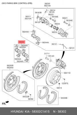 Колодки тормозные HYUNDAI Accent KIA Rio (05-) задние (4шт.) OE 58302C1A15 HYUNDAI KIA