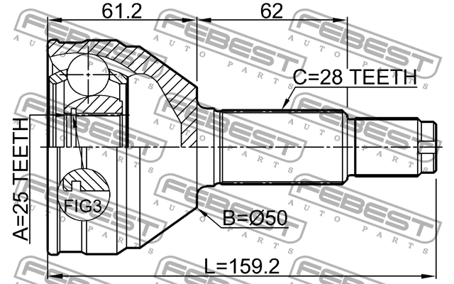 ШРУС наружный 25x50x28 CHERY MIKADO B11 06-12 1510-B11 1510-B11 FEBEST