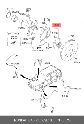 Ступица HYUNDAI Tucson (06-) (2WD/4WD) передняя OE 517502E100 HYUNDAI KIA