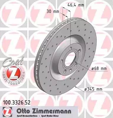 Диск тормозной AUDI A4 (97-01) SEAT Exeo (09-) передний (1шт.) ZIMMERMANN 100332652 ZIMMERMANN