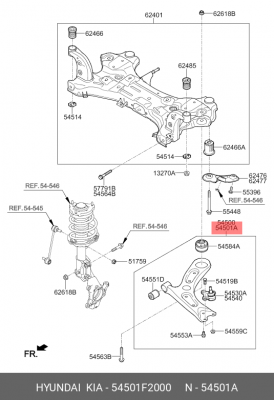 Рычаг подвески HYUNDAI Elantra (15-) передний нижний правый OE 54501F2000 HYUNDAI KIA