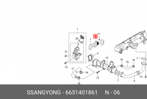 Трубка SSANGYONG Actyon (06-),Kyron (05-) впускная клапана контроля выхлопных га 6651401861 SSANG YONG