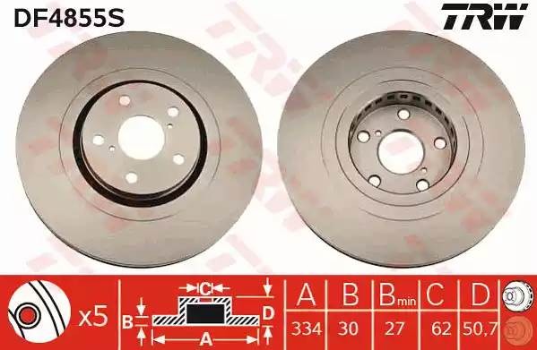 Диск тормозной передн левый LEXUS GS300-460 (_S19_), GS250 (_L1_) DF4855S DF4855S TRW