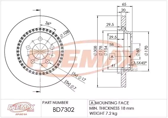 диск тормозной задний!\ Volvo XC90 2.5T/D5/T6 02> BD7302 FREMAX