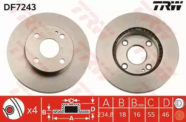 Диск тормозной передний MAZDA 323P (BA) 1.3-16V DF7243 DF7243 TRW