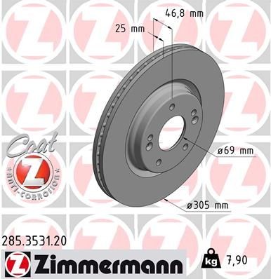 диск тормозной !перед. 305x25/47-5x114 \ KIA i30 1.4MPI/T-GDI 16>, Hyundai Kona  285353120 ZIMMERMANN