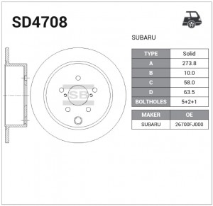 Диск тормозной SUBARU Forester (12-) задний (1шт.) SANGSIN SD4708 SANGSIN