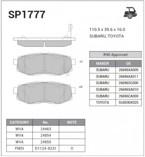 Колодки тормозные SUBARU TRIBECA 3.0/3.6 05- задние SP1777 SP1777 SANGSIN