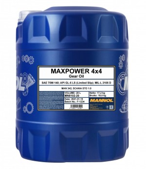 Масло трансмиссионное MANNOL 8102 Maxpower 4х4 75W-140 синтетическое 20 л (GL-5) MN8102-20 MANNOL