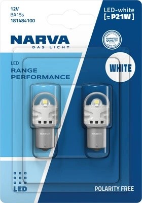 Лампа светодиодная 12V P21W BA15s блистер (2шт.) LED White NARVA 181484100 NARVA