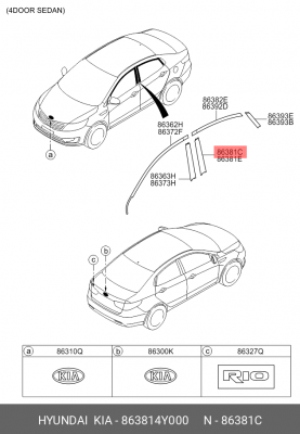 Наклейка двери 863814Y000 HYUNDAI KIA