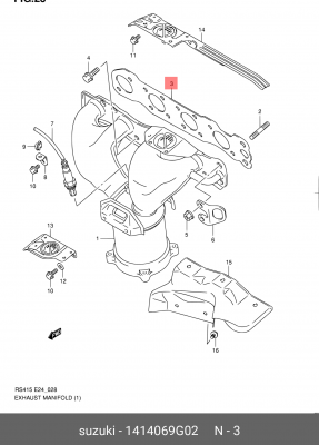 Прокладка коллектора SUZUKI SX4 (12-) выпускного OE 14140-69G02 SUZUKI