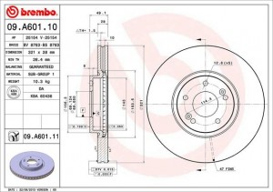 09.A601.10 диск тормозной передний!\ Hyundai Santa Fe 2.7i V6/2.2CRDi 2WD/4WD 06 09.A601.10 BREMBO