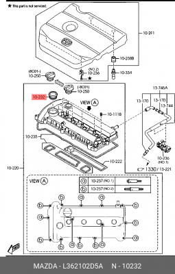 ПРОКЛАДКА КЛАПАННОЙ КРЫШКИ РЕЗИНОВАЯ  L362102D5A L362-10-2D5A MAZDA