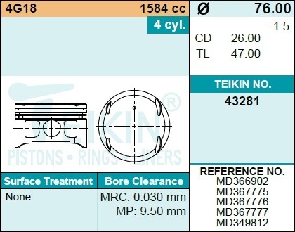 Поршень двигателя без колец 432810.50 43281050 TEIKIN
