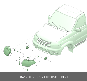 Фара блок УАЗ-3163 с 2014г. правая Н/О RIGHT POINT (ОАО УАЗ) 316300371101020 UAZ UAZ