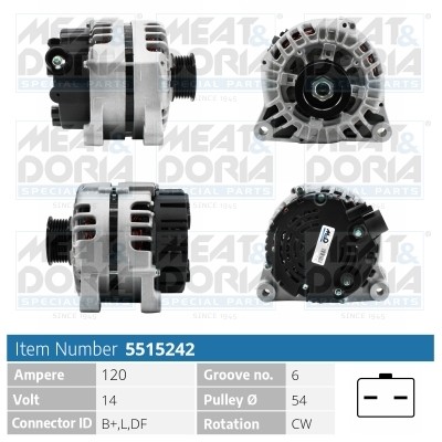 Генератор PEUGEOT 106 CITROEN Berlingo 14V 120A MEAT&DORIA 5515242 MEAT DORIA