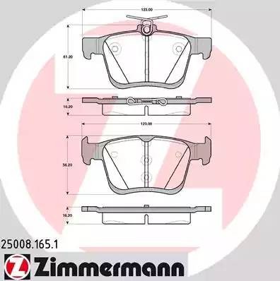 колодки дисковые !задн. 123x61x16 \ Audi A3, VW Golf VII 1.2TSI-1.8TFSI/2.0TDI 1 250081651 ZIMMERMANN