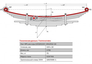 лист коренной задн.! №1 100х16 L=1781\ Scania 1001611SC291210110 OMK AUTO