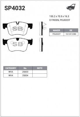Колодки передние PEUGEOT 308 II SP4032 SP4032 SANGSIN