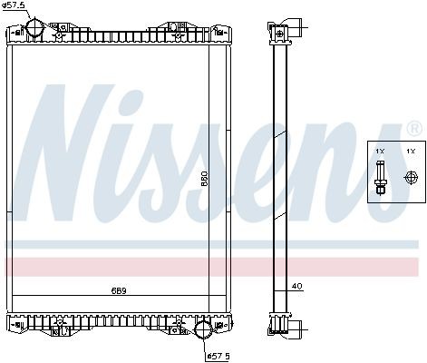 Радиатор охлаждения 860x689x40 Scania P/R ser. 04> без мет.рамки 672590 NISSENS