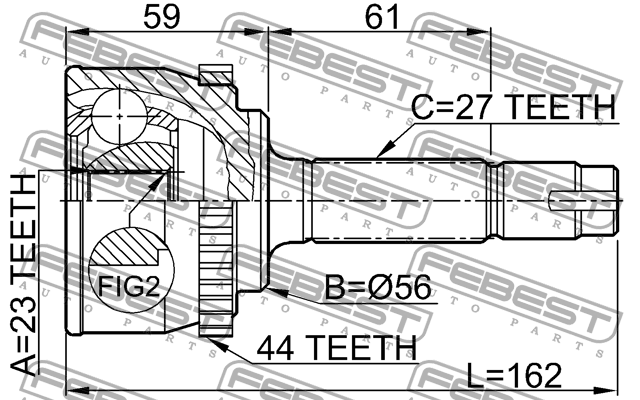 Шрус наружный 23x56x27  (ином.) NISSAN PRIMERA P12 2001-2007 0210-076A44 FEBEST