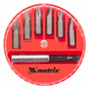 Набор бит 1/4" PH,PZ,SL с держателем магнитным 7 предметов в боксе MATRIX 11392 MATRIX