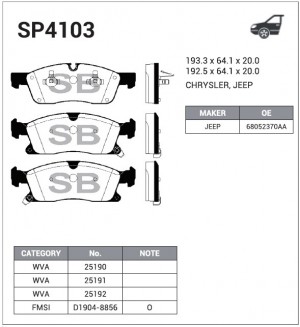 Колодки передние JEEP GRAND CHEROKEE IV 2010- SP4103 SP4103 SANGSIN