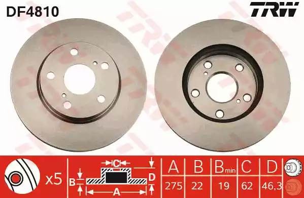 Диск тормозной передний TOYOTA AURIS, COROLLA (E15) DF4810 DF4810 TRW