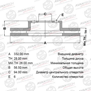 Диск тормозной передний AVANTECH BR0528S AVANTECH