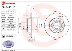 08.9488.11 диск тормозной задний!\ Skoda Octavia, VW Golf/Touran 1.4-2.0TDi 03> 08.9488.11 BREMBO