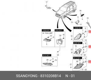 Фара SSANGYONG Rexton (07-) правая (с корректором) OE 8310208B14 SSANG YONG