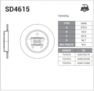 Диск тормозной задний TOYOTA COROLLA E15/E18 SD4615 SD4615 SANGSIN