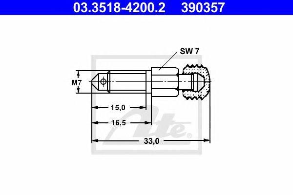штуцер прокачки! M7x1.0, L=38.3mm, S=7\ Audi,VW,BMW,Citroen,Opel,Peugeot,Subaru, 03.3518-4200.2 ATE