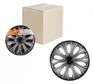 Колпаки колесные декоративные R14 серебро/черный/карбон "AIRLINE" Волтек+ (2 шт. AWCC-14-15 AIRLINE