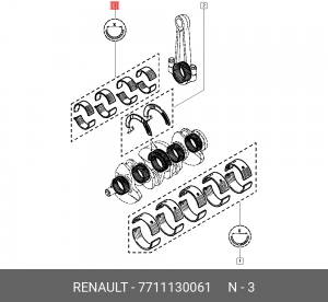 Вкладыши RENAULT Megane шатунные STD комплект OE 7711130061 RENAULT