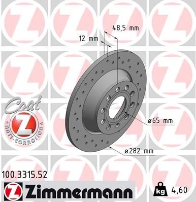 диск тормозной !Sport задн. 282x12/49-5x112 \ VW Passat 1.6&2.0FSI/1.9&2.0TDI 05 100331552 ZIMMERMANN